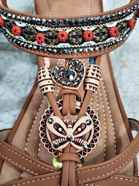 Embellished Floral Sandals Brown US 6.5 Like New